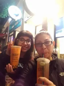 Graciela Sandov and another woman drinking boba