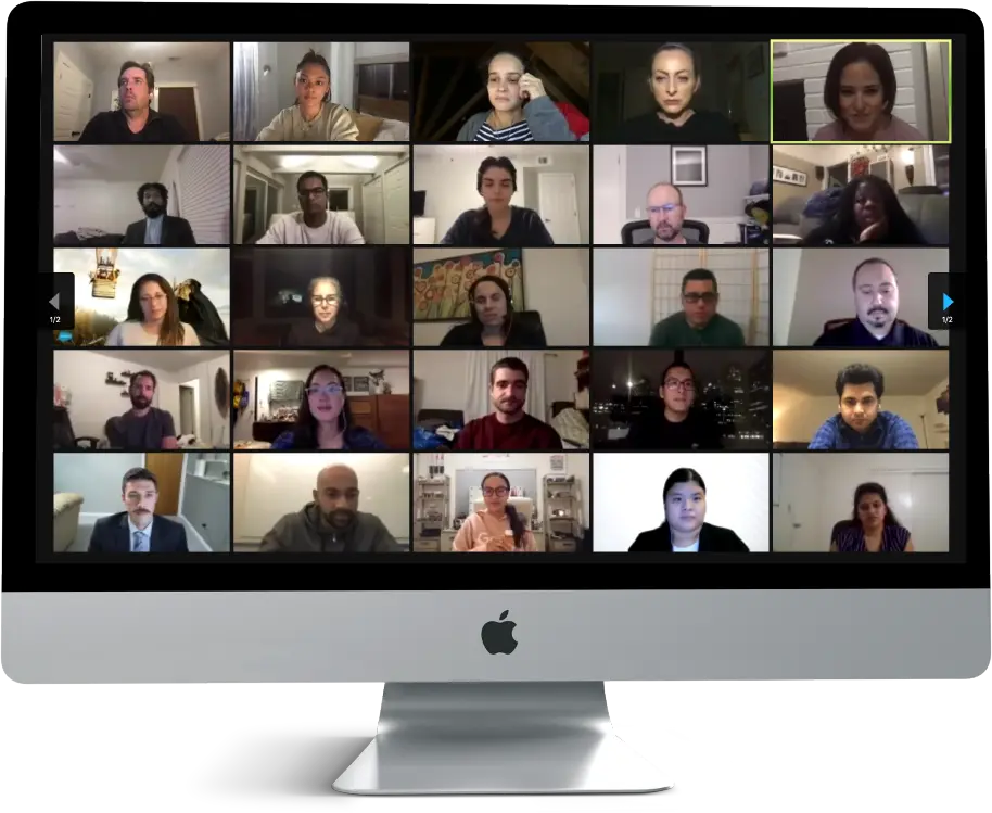 a video call, screen full of faces